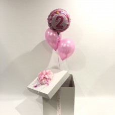 Second Birthday Foil and 2 Printed Latex Balloons in a Box (Pink)